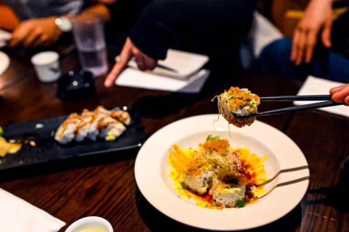 Sushi in a white dish