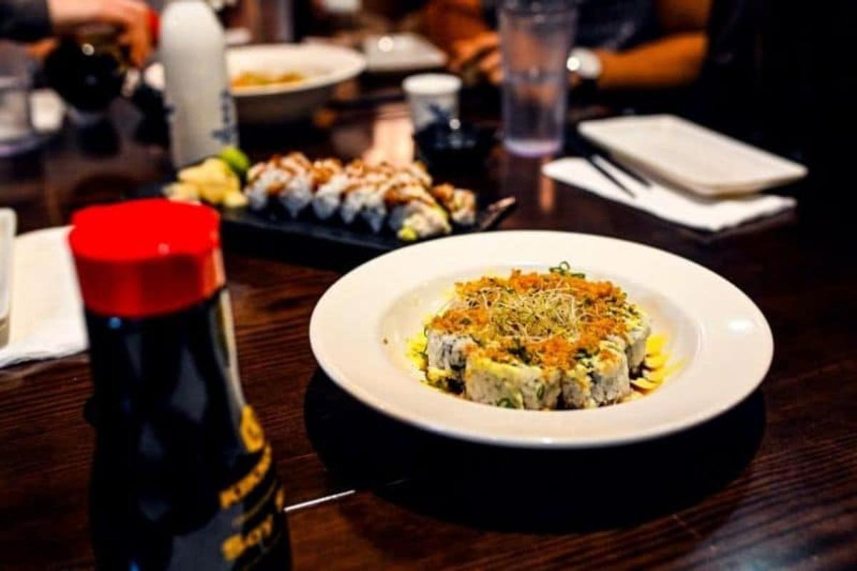 Sushi in a white dish