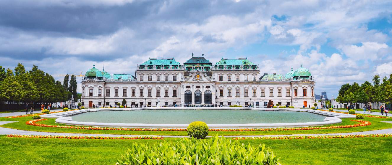belvedere palace vienna austria with spring flower